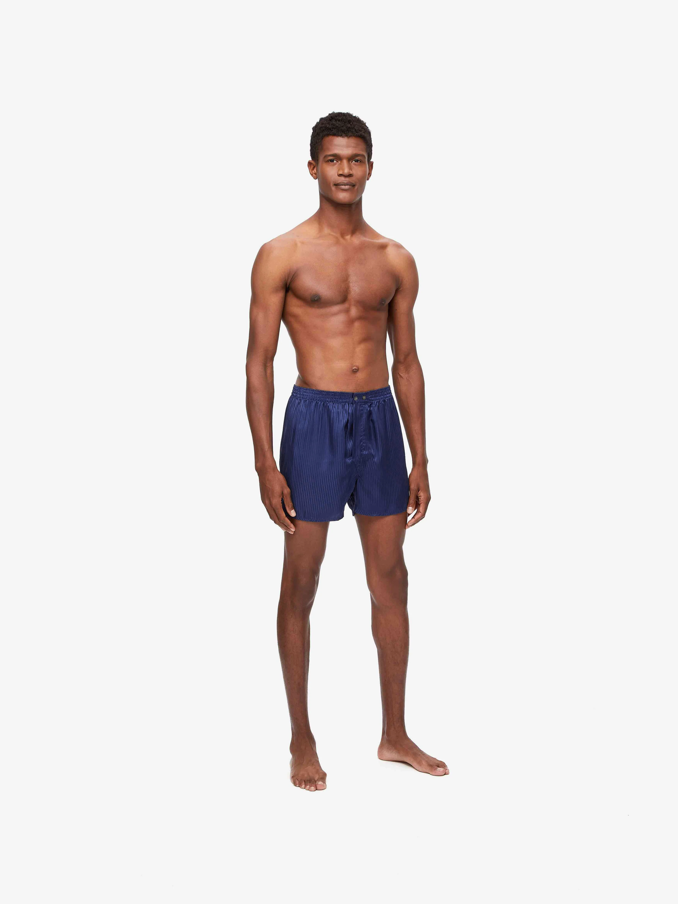 Men's Classic Fit Boxers Woburn Silk Satin Navy