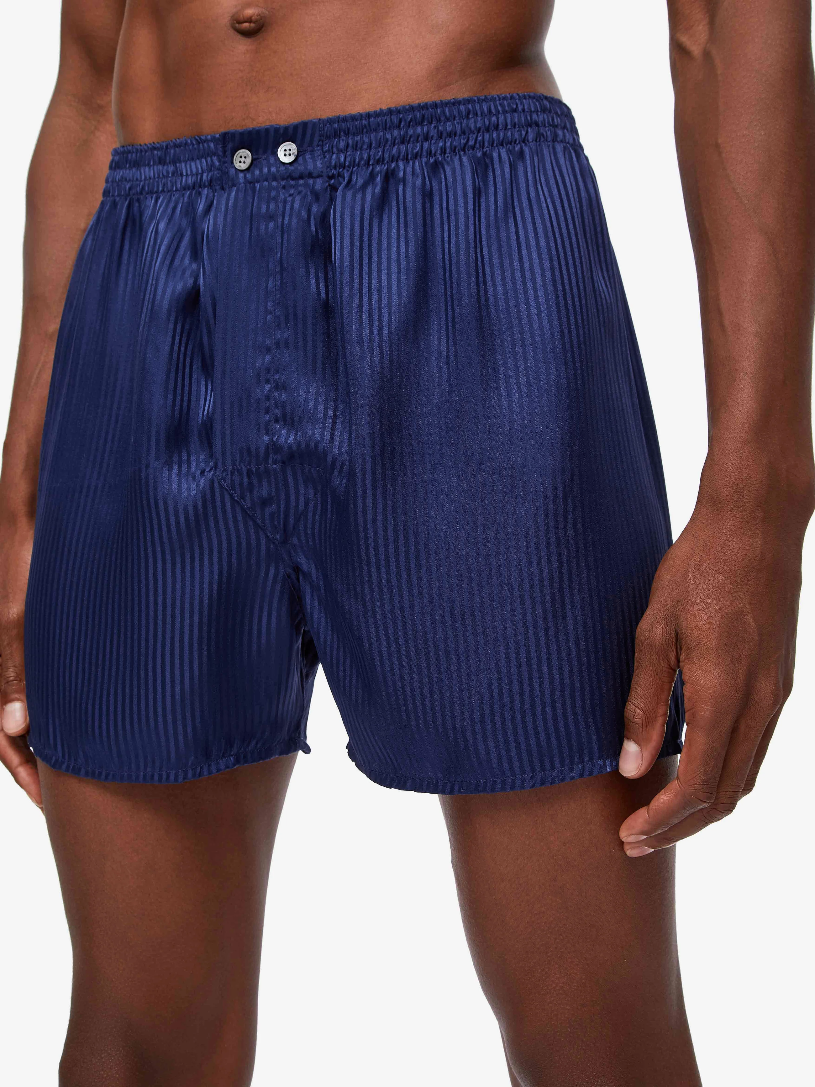 Men's Classic Fit Boxers Woburn Silk Satin Navy