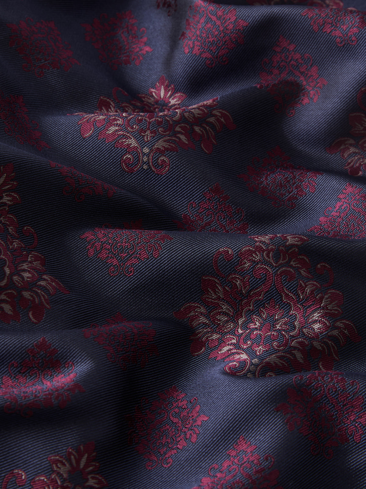 Verona Silk Jacquard Smoking Jacket Navy Blue & Wine Medallion