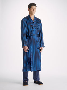 Men's Dressing Gown Brindisi 92 Silk Satin Navy