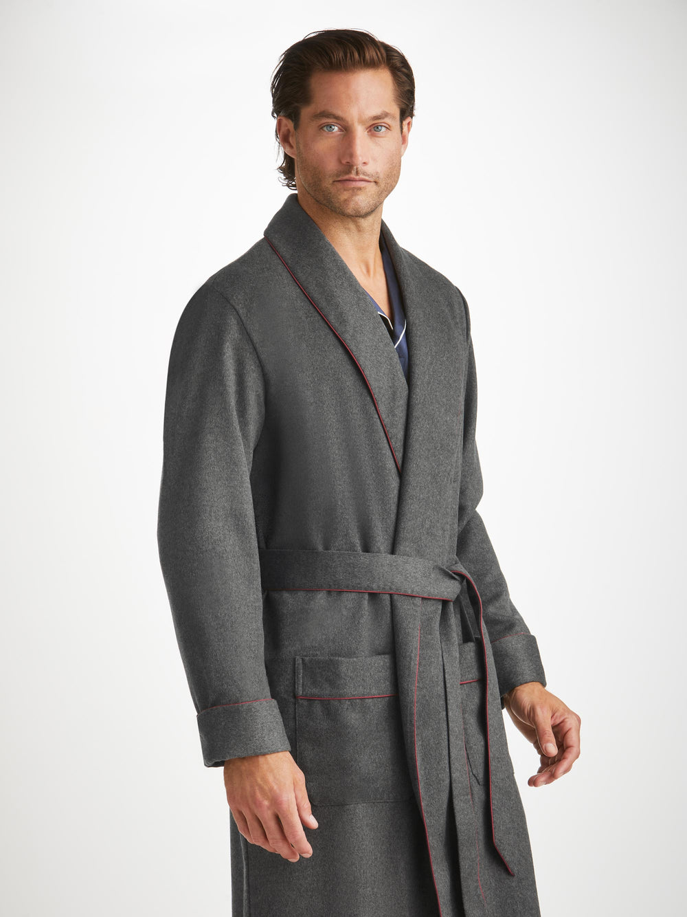 Men's Charcoal Pure Cashmere Dressing Gown Derek Rose