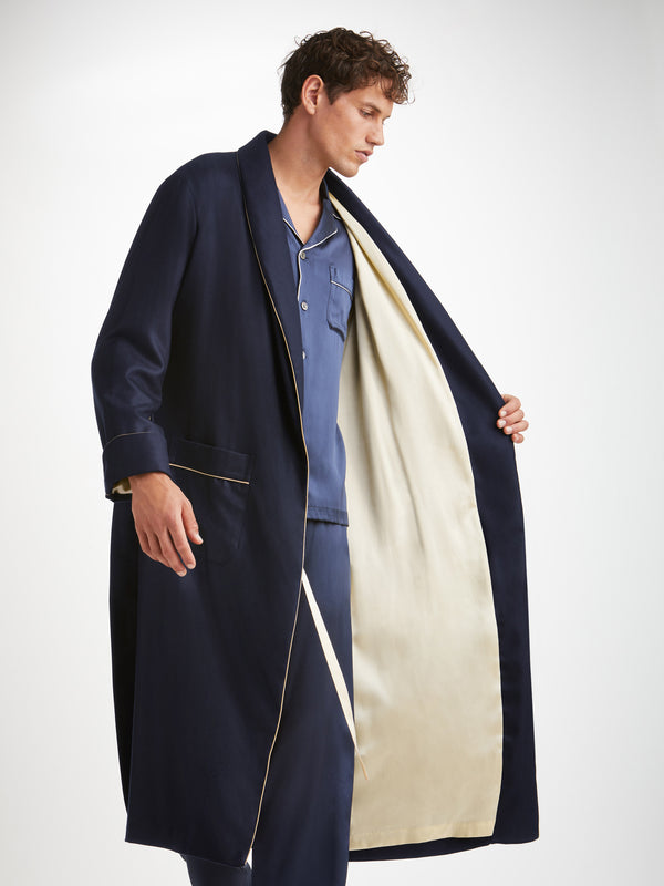 Men's Luxury 100 Cashmere Dressing Gown Navy Derek Rose