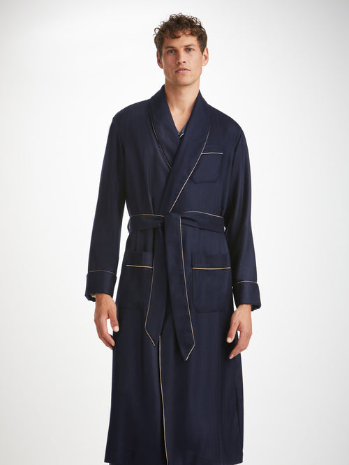 Men's Luxury 100% Cashmere Dressing Gown Navy | Derek Rose