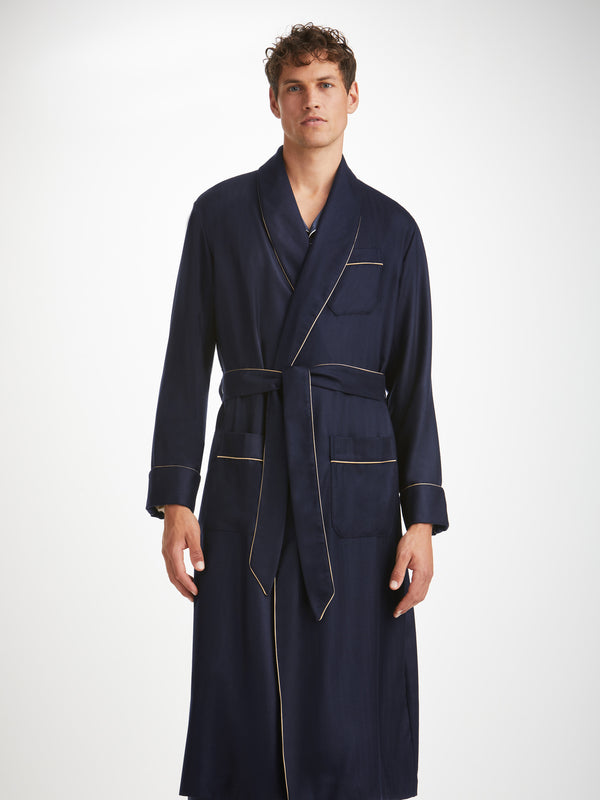 Men's Luxury 100 Cashmere Dressing Gown Navy Derek Rose