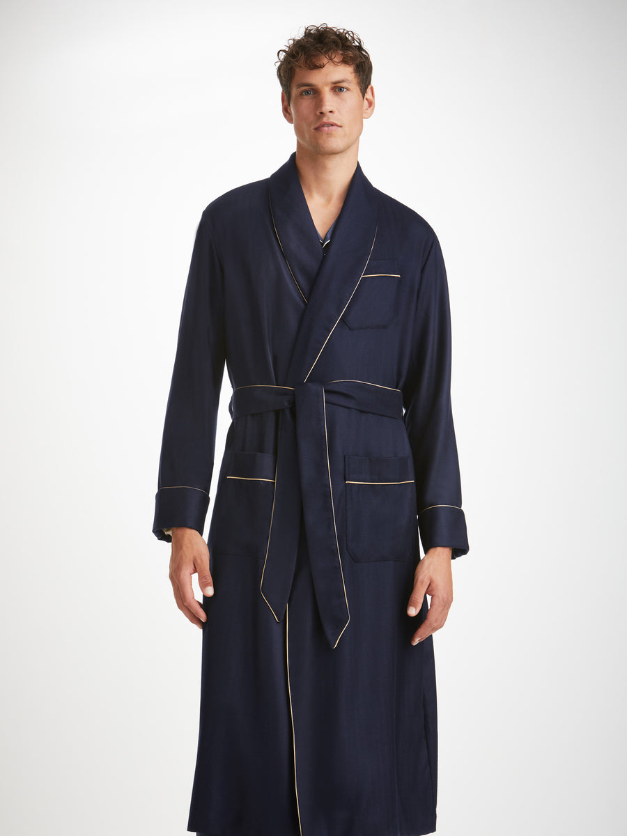 Men's Luxury 100 Cashmere Dressing Gown Navy Derek Rose