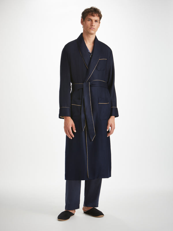 Men's Luxury 100 Cashmere Dressing Gown Navy Derek Rose