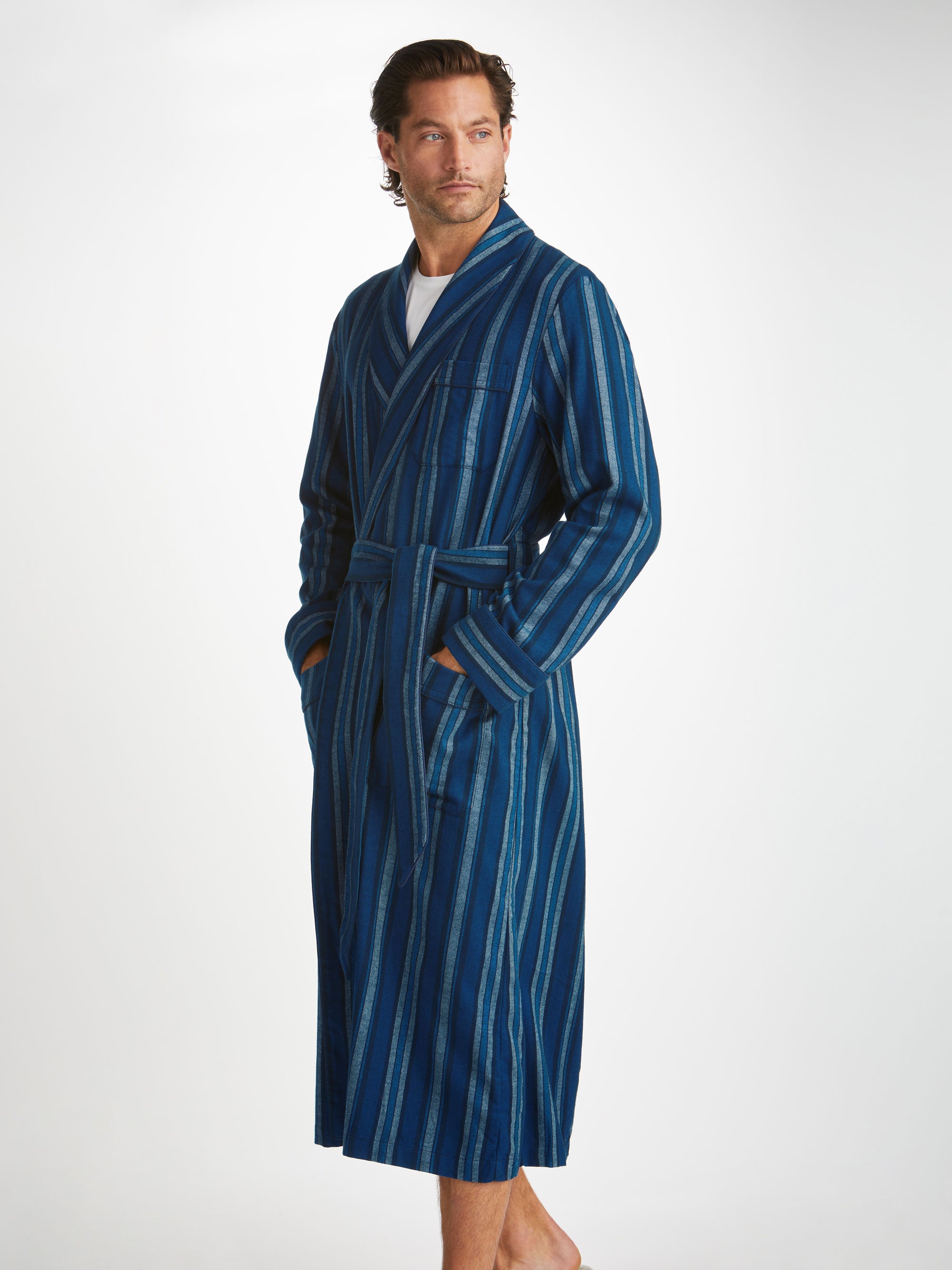 Men's Dressing Gown Kelburn 38 Brushed Cotton Blue