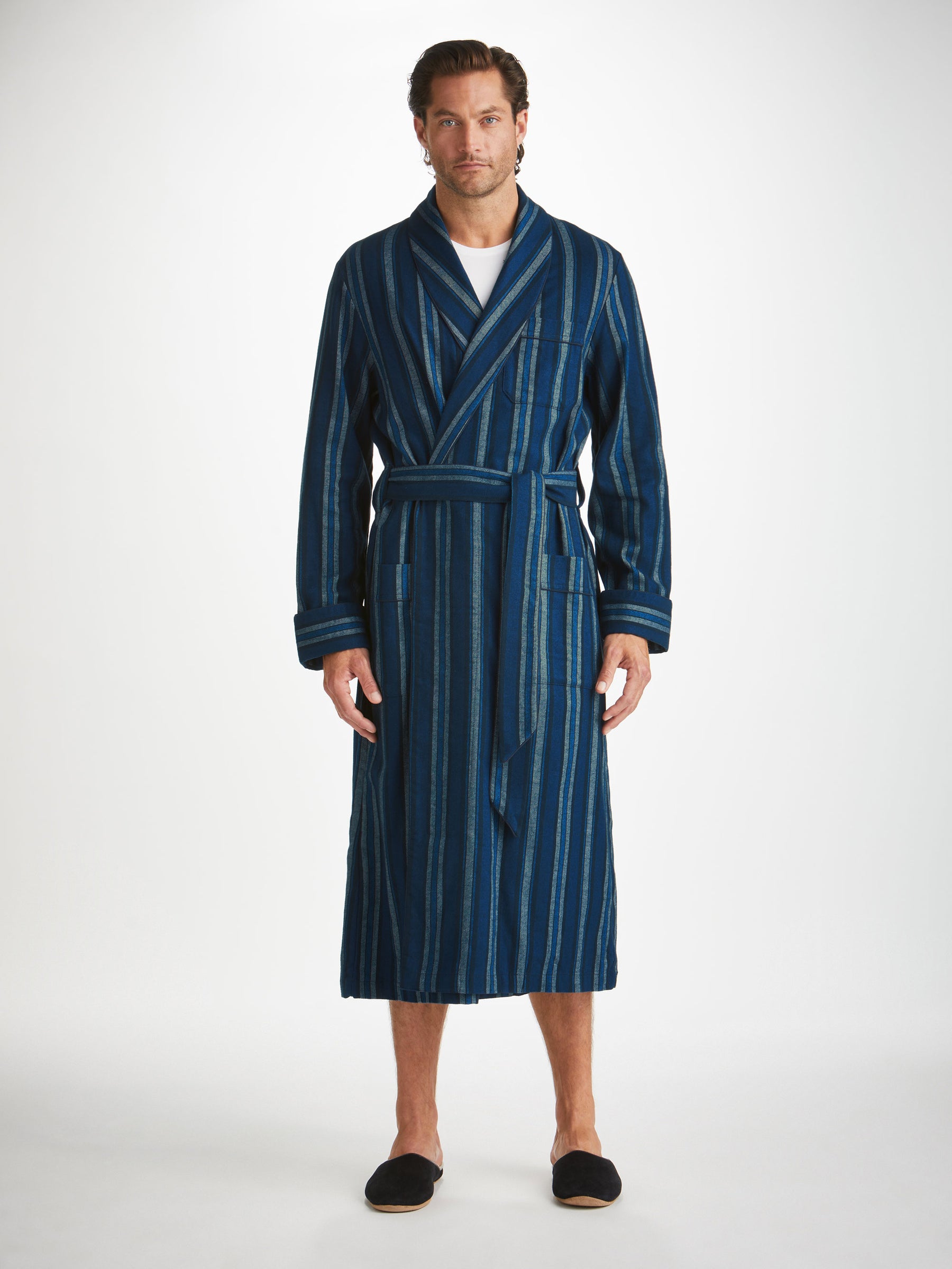 Men's Dressing Gown Kelburn 38 Brushed Cotton Blue