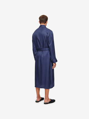 Men's Dressing Gown Woburn 8 Silk Satin Navy