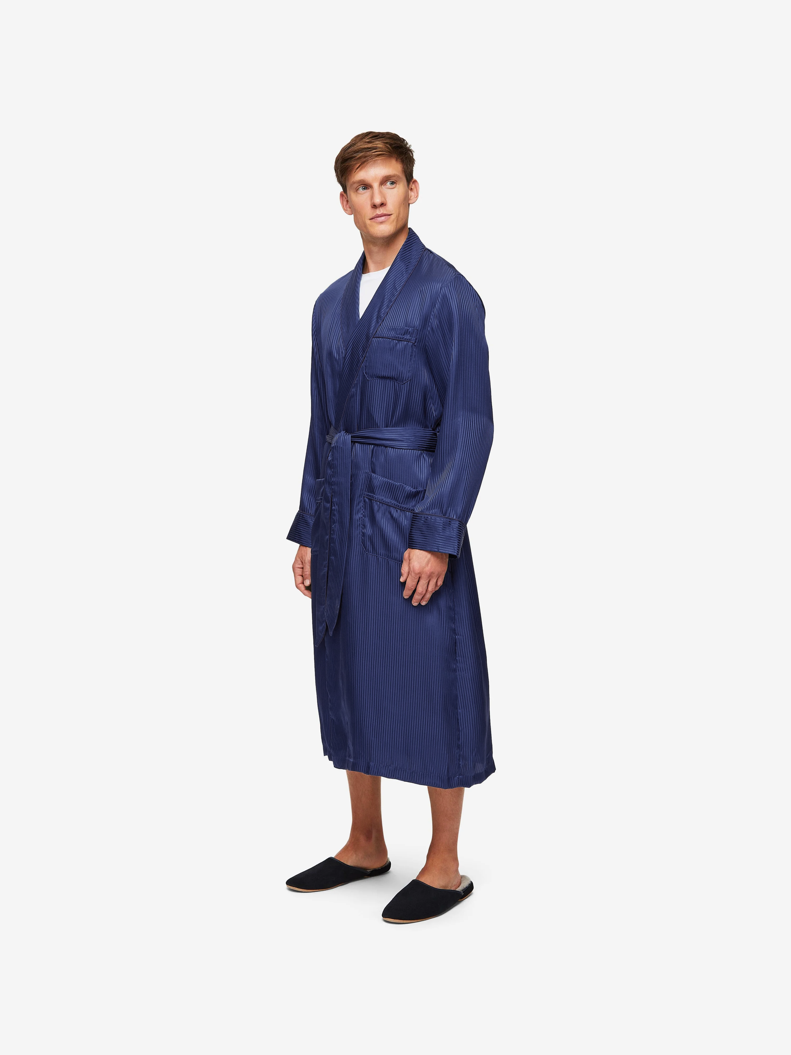 Men's Dressing Gown Woburn 8 Silk Satin Navy