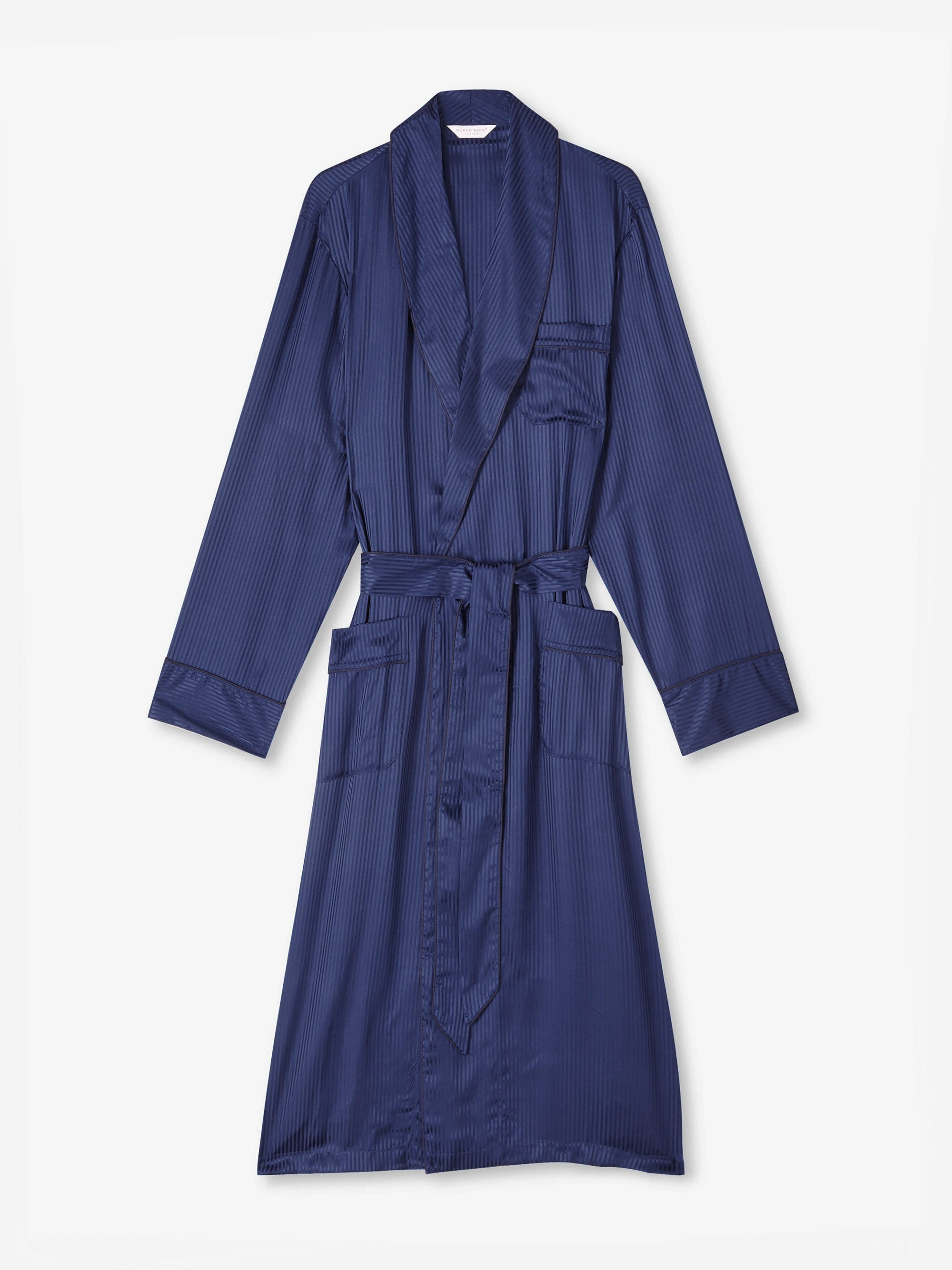 mens silk dressing robe Derek Rose Men's Dressing Gown Woburn Silk Satin Navy