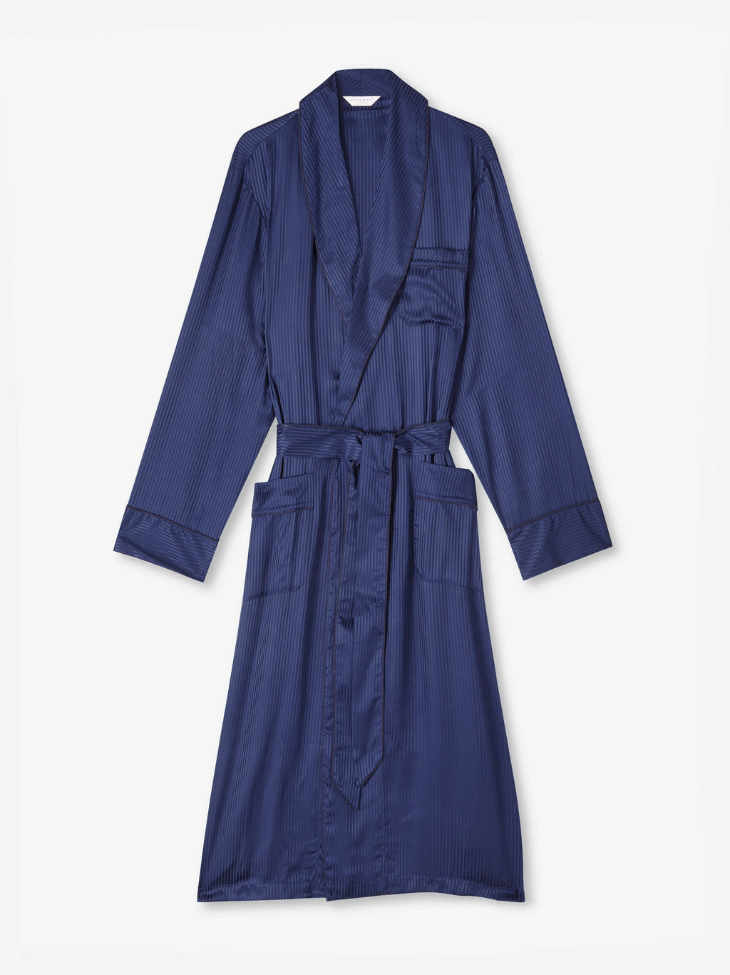 Woburn Silk Dressing Gown Navy Blue Stripe