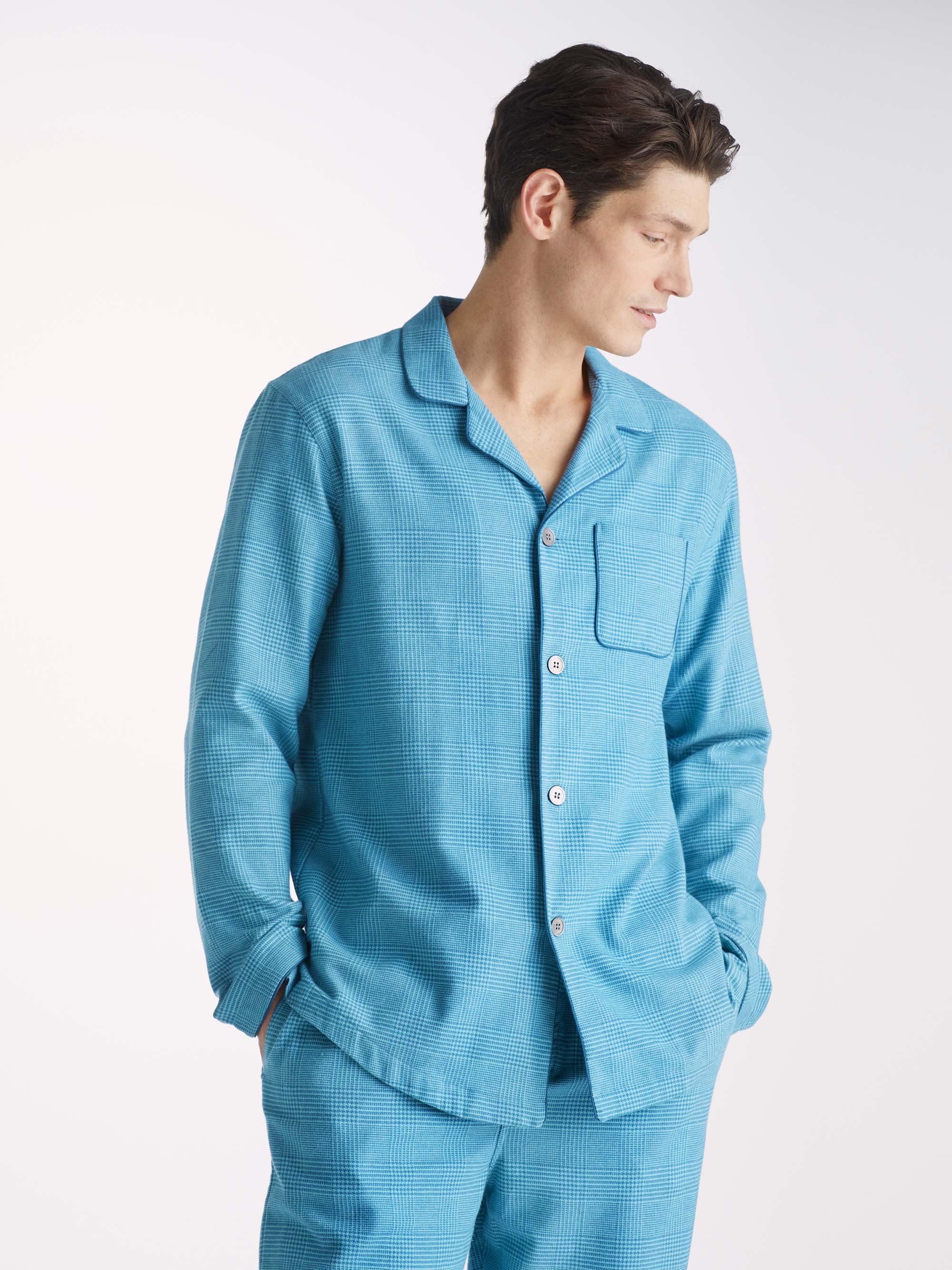 Men's Modern Fit Pyjamas Kelburn 34 Brushed Cotton Blue