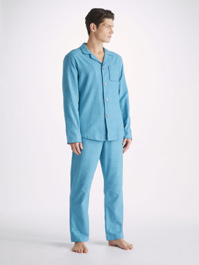 Men's Modern Fit Pyjamas Kelburn 34 Brushed Cotton Blue