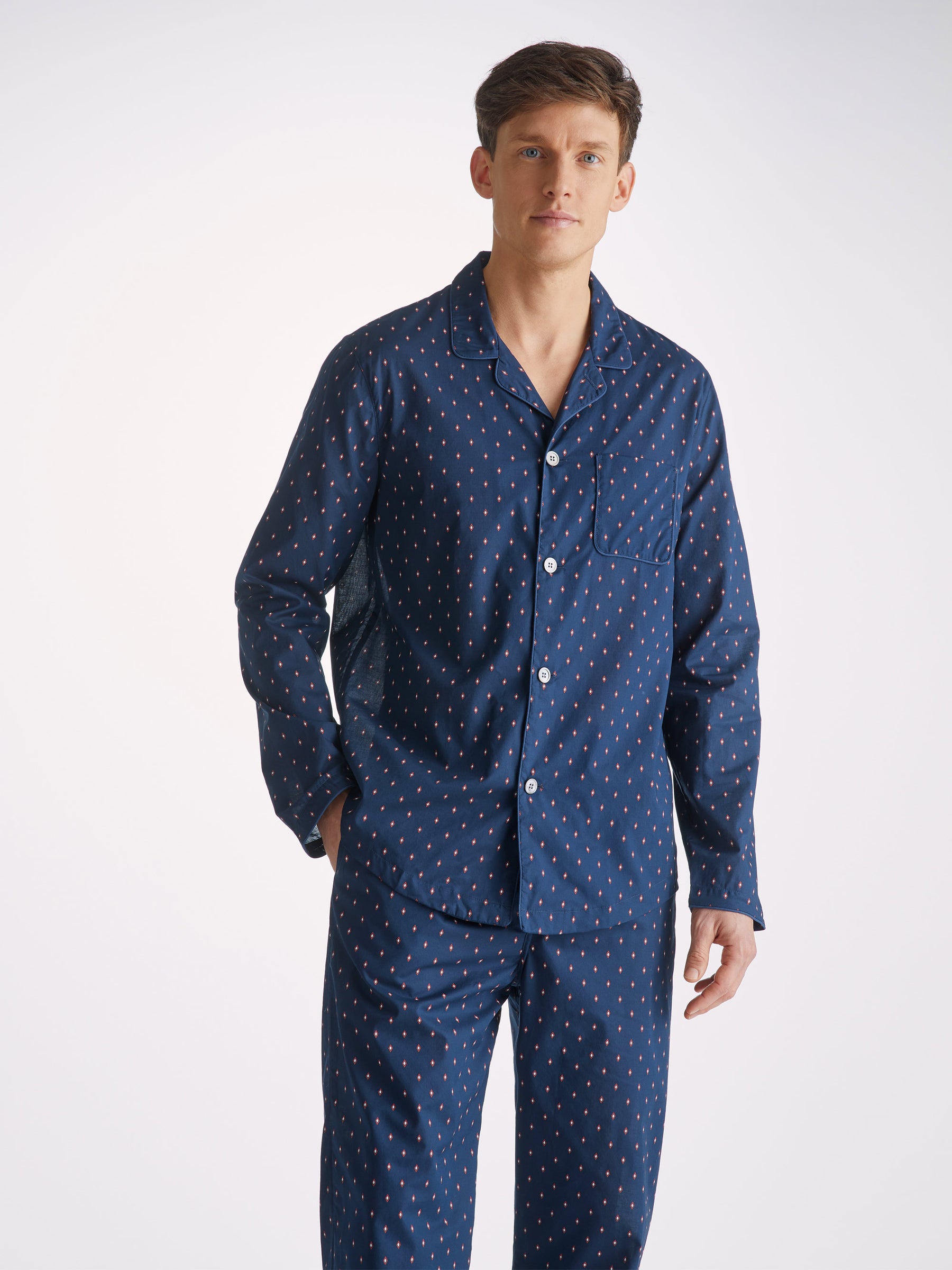 Men's Modern Fit Pyjamas Nelson 96 Cotton Batiste Navy