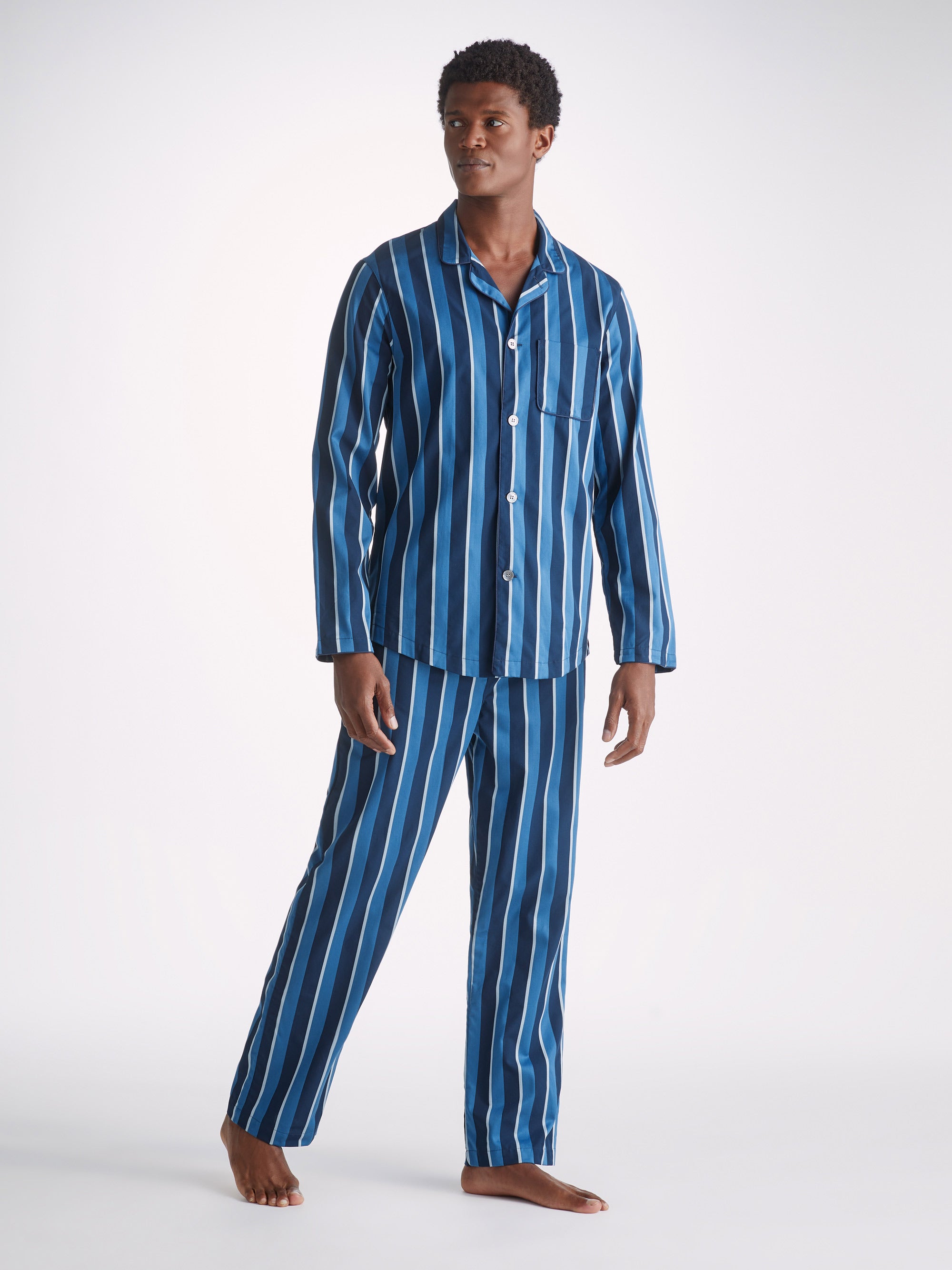 Men's Modern Fit Pyjamas Royal 220 Cotton Blue