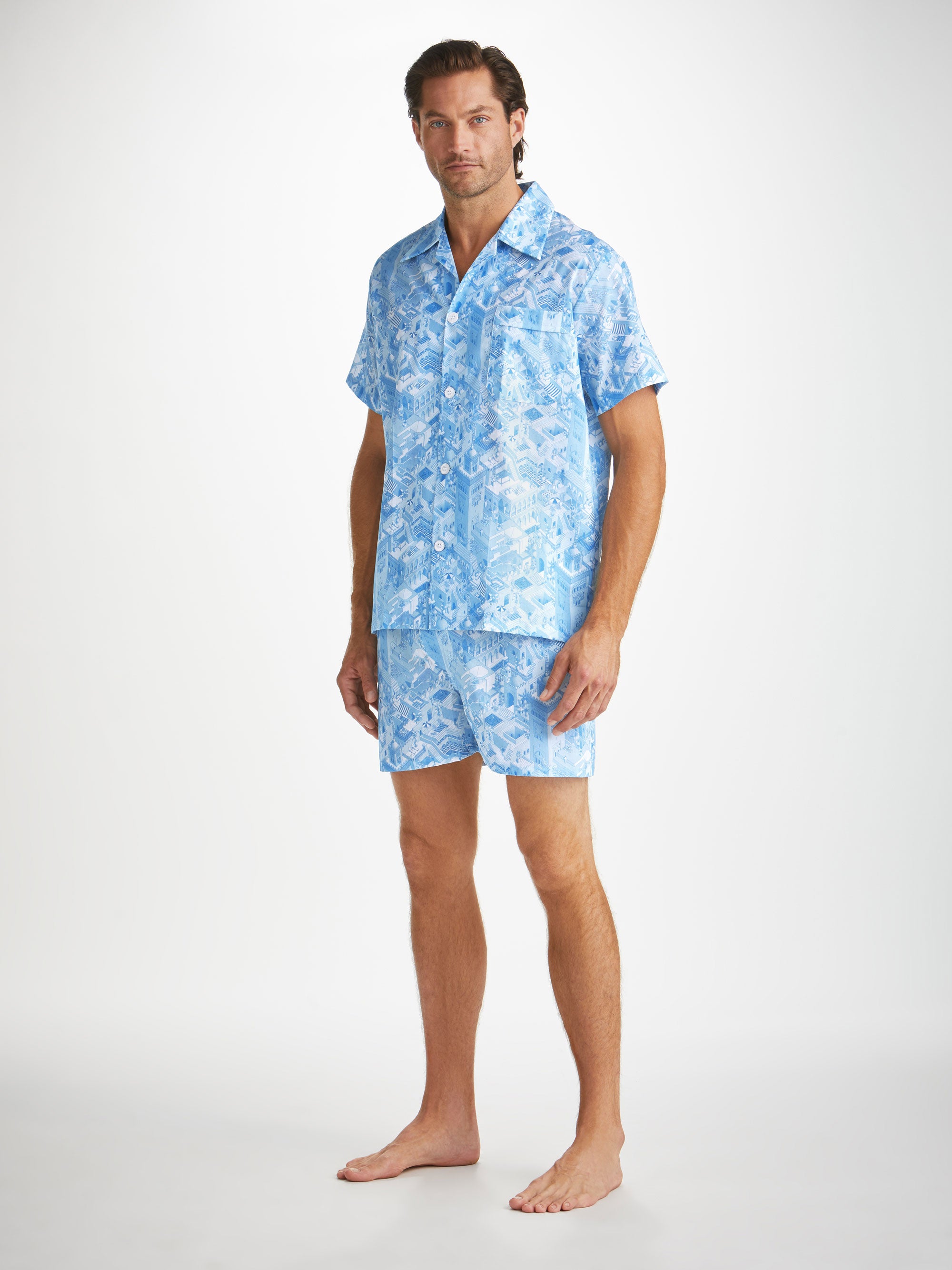 Men s Short Pyjamas Ledbury 70 Cotton Batiste Blue