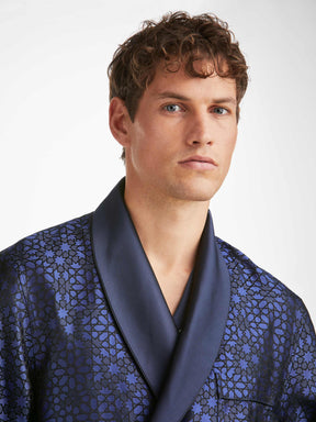 Men's Dressing Gown Verona 66 Silk Satin Navy