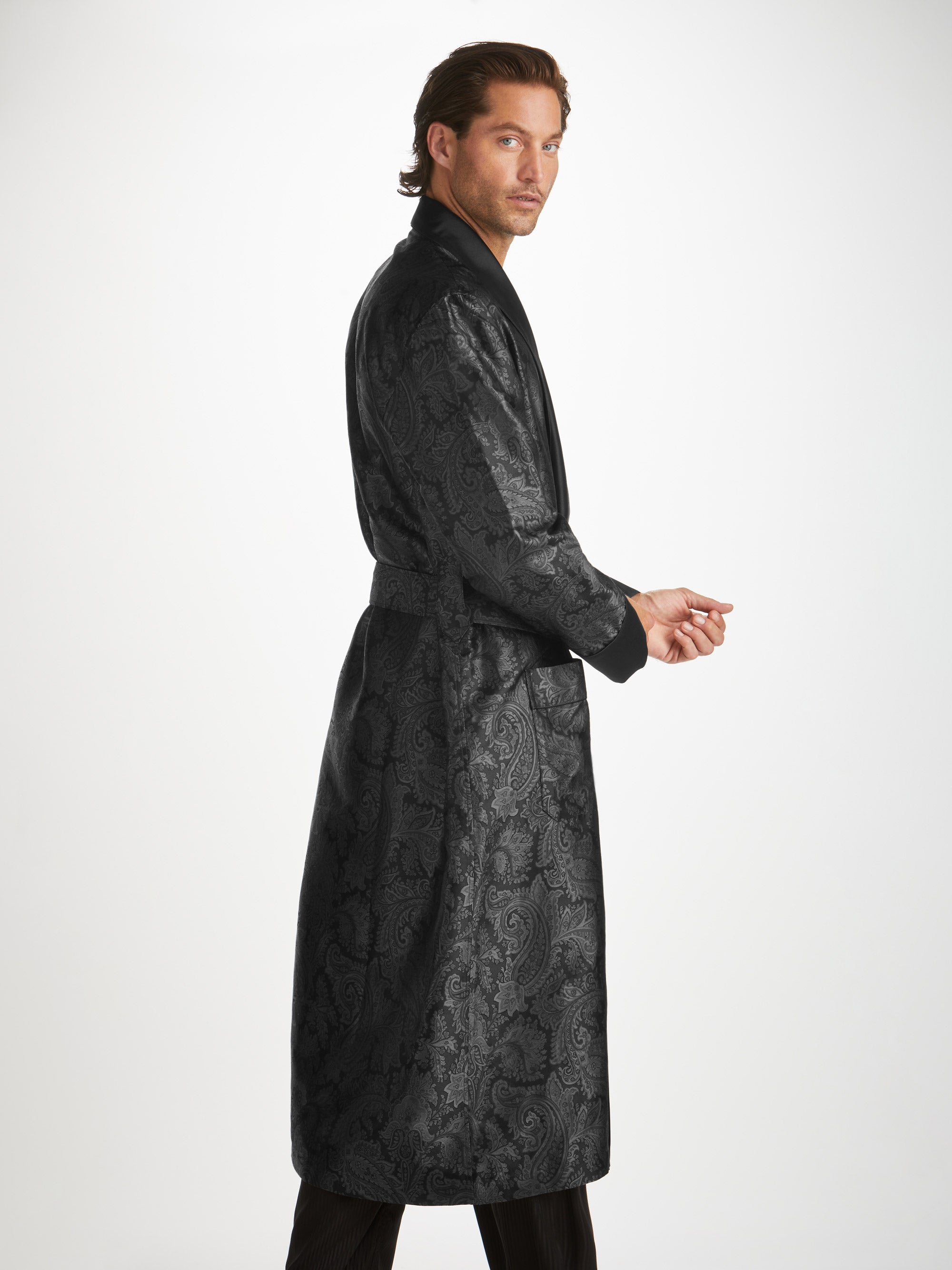 Men's Dressing Gown Verona 67 Silk Satin Black