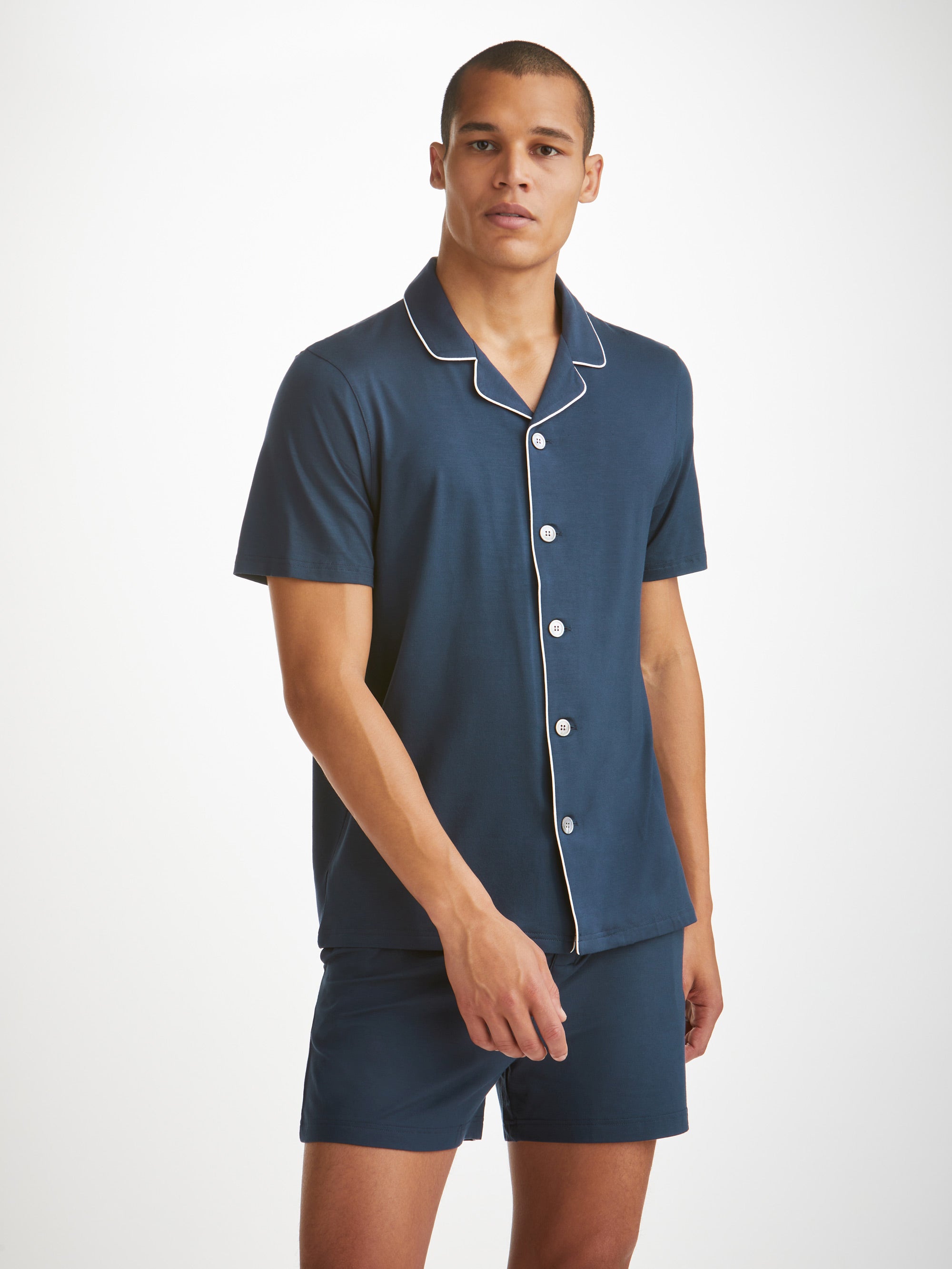 Basel Micro Modal Stretch Navy Men's Modern Fit Short Pyjamas | Derek Rose