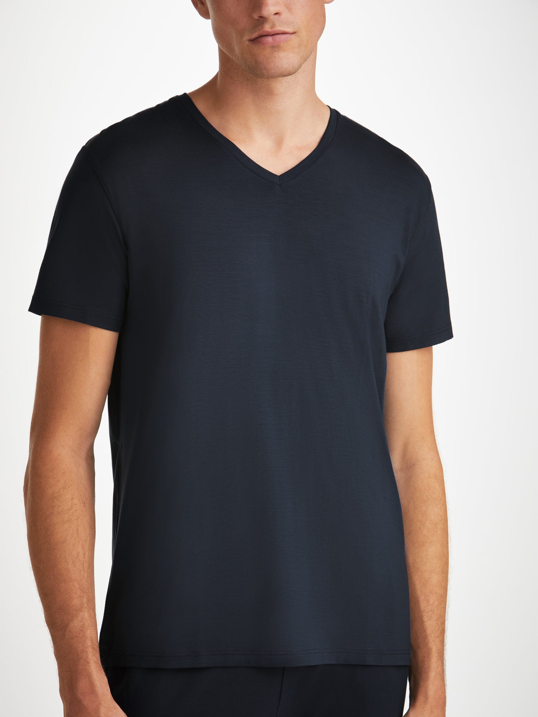 Men's V-Neck T-Shirt Basel Micro Modal Stretch Navy