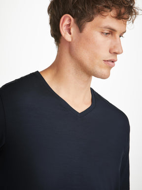 Men's V-Neck T-Shirt Basel Micro Modal Stretch Navy