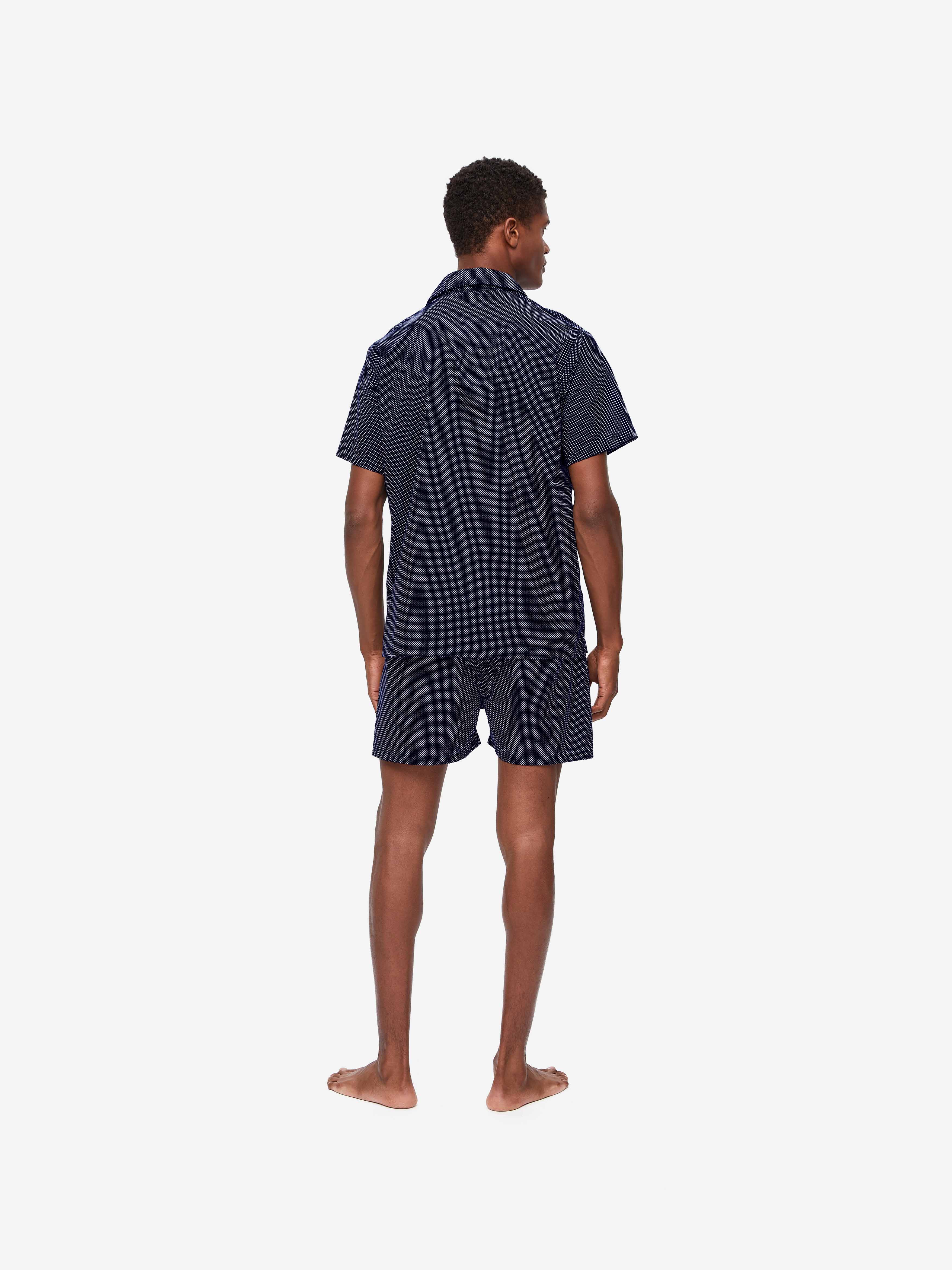 Men's Short Pajamas Cotton Batiste Navy Pin Dot Print
