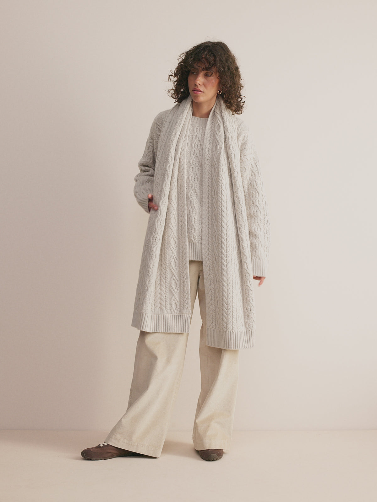 Eleanor Cashmere Cable Scarf Mist Gray