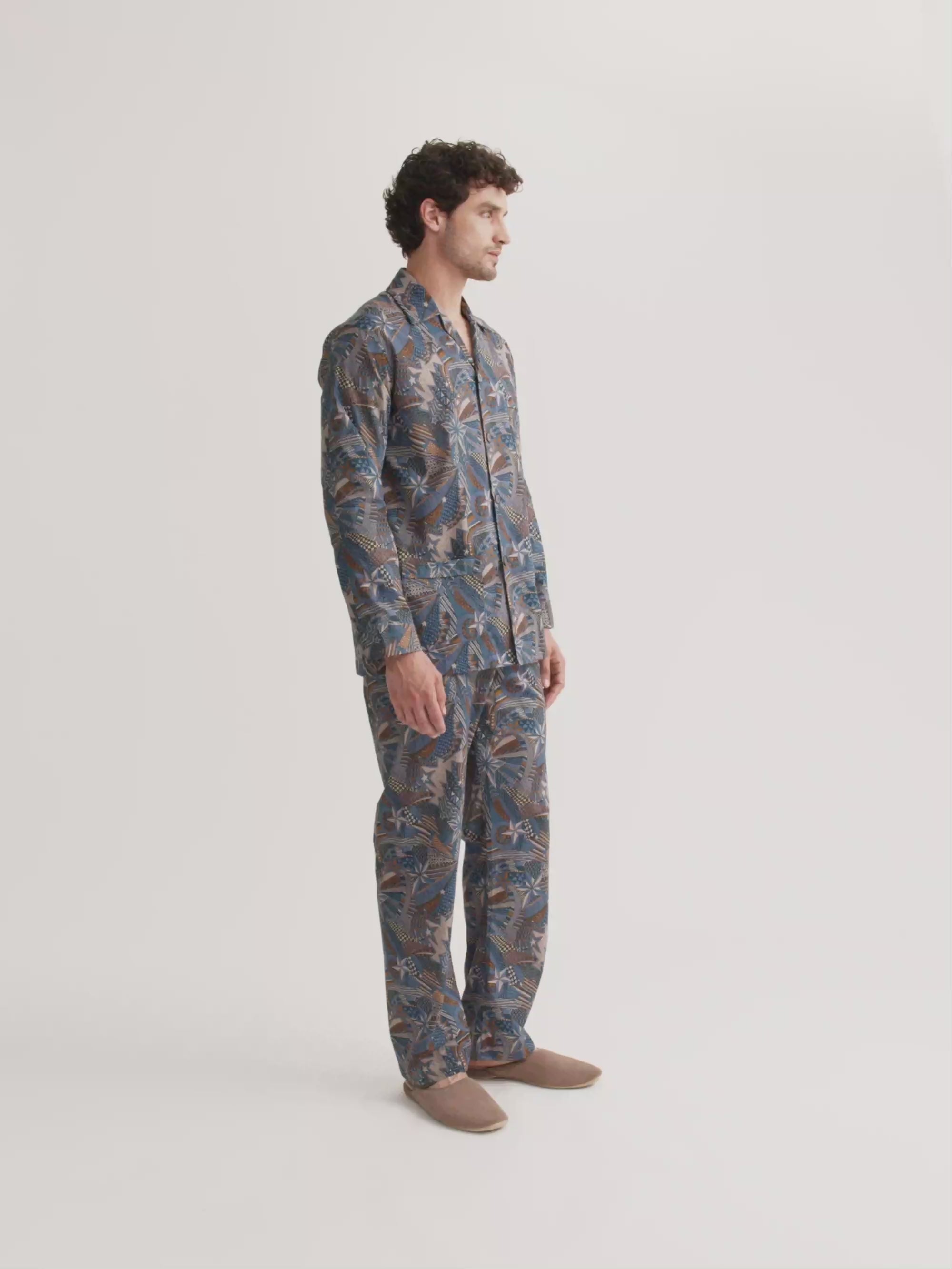 Men's Classic Fit Pyjamas Cotton Batiste Blue Multicolour Celebration Print