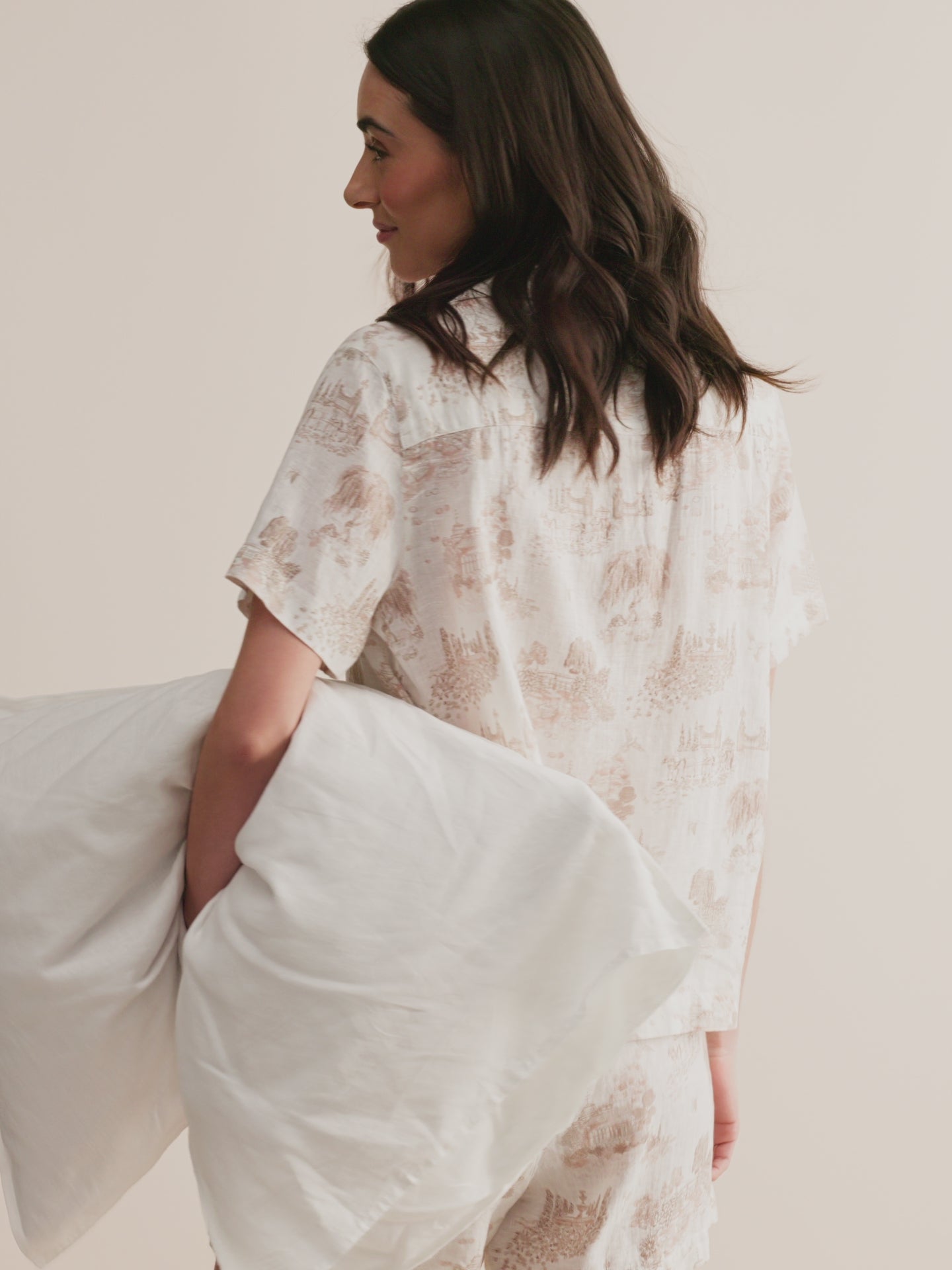 Women's Linen Short Pyjamas London Toile White