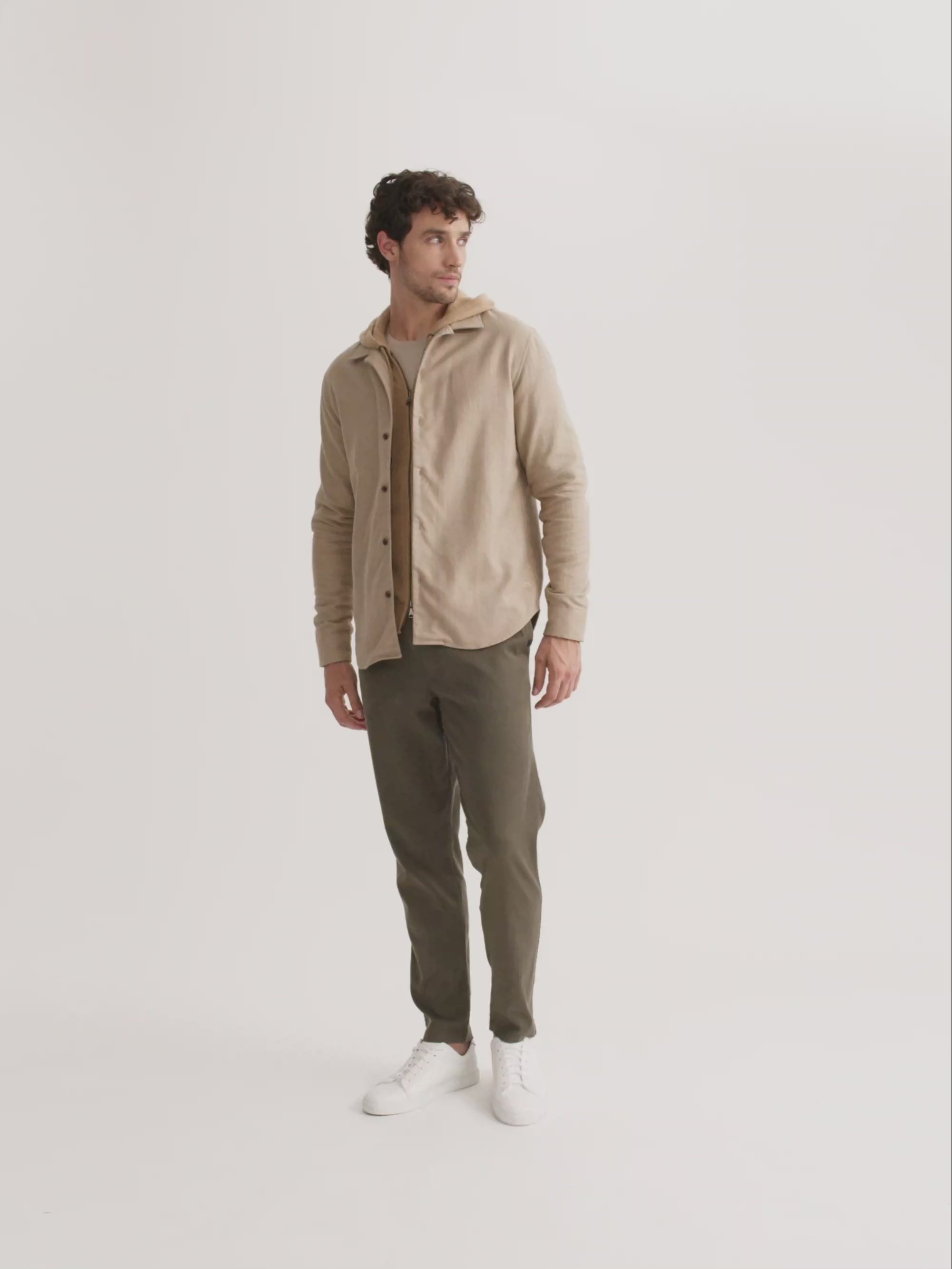 Men's Flannel Overshirt Kelburn Brushed Cotton Light Stone Herringbone