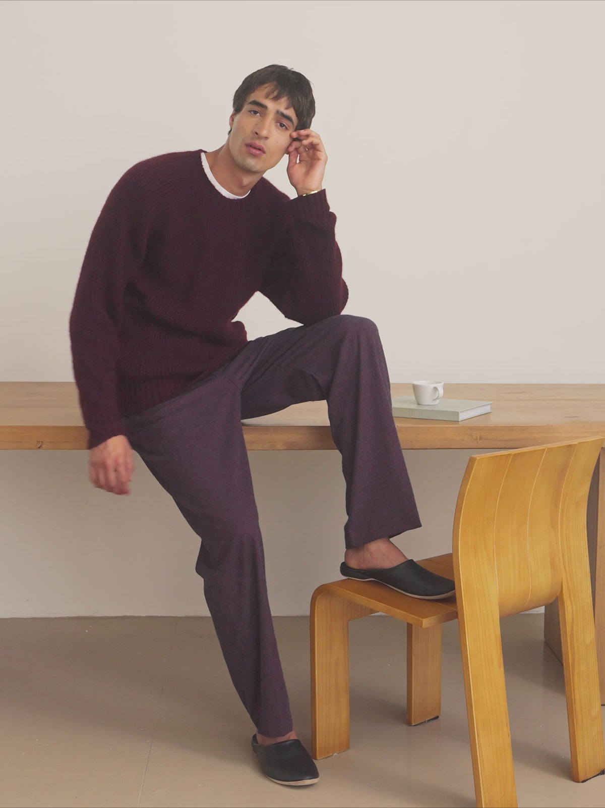 Freddie Wool Cashmere Ribbed Sweater Burgundy