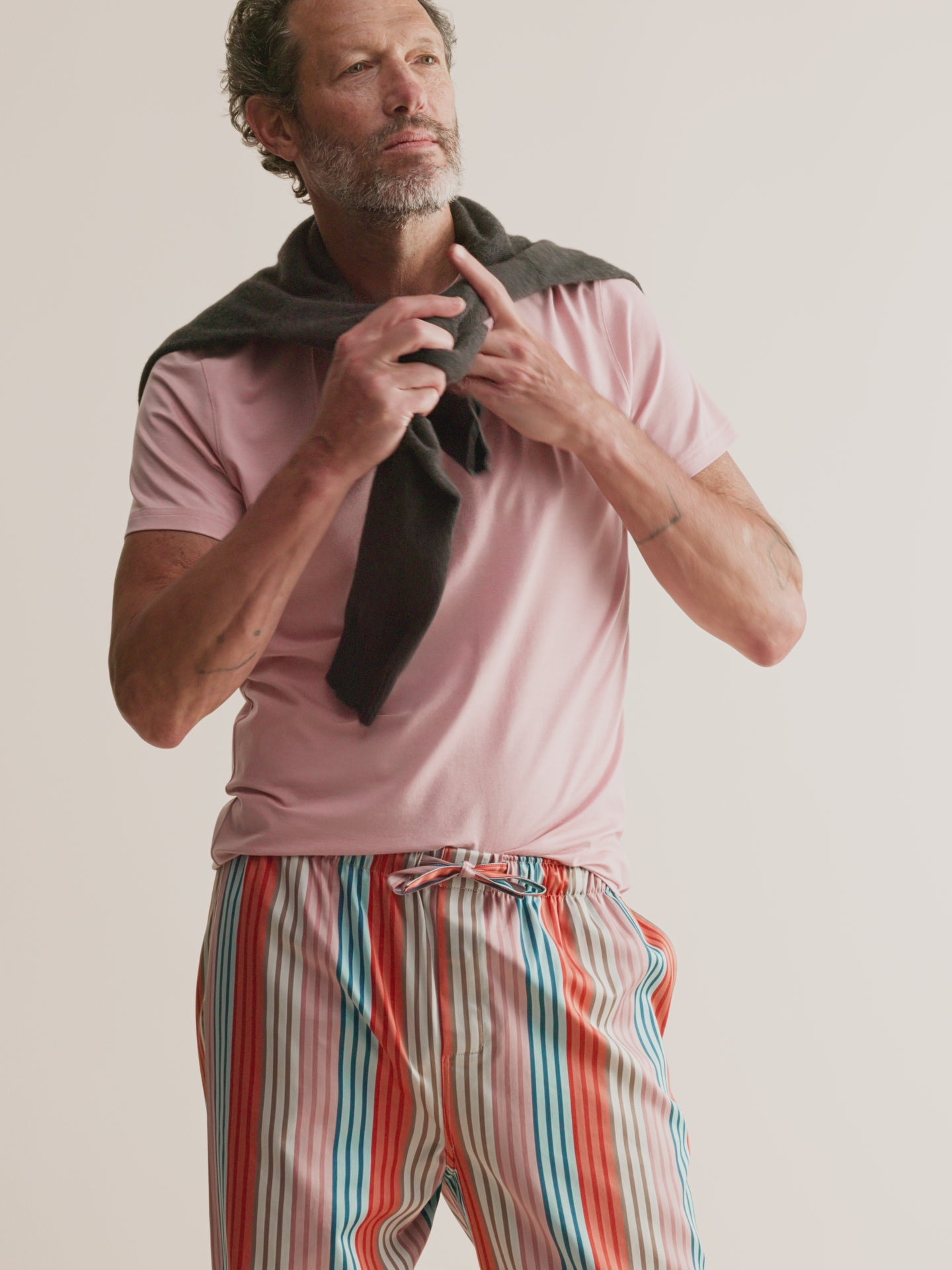 Men's Lounge Trousers Wellington Cotton Satin Multi Stripe
