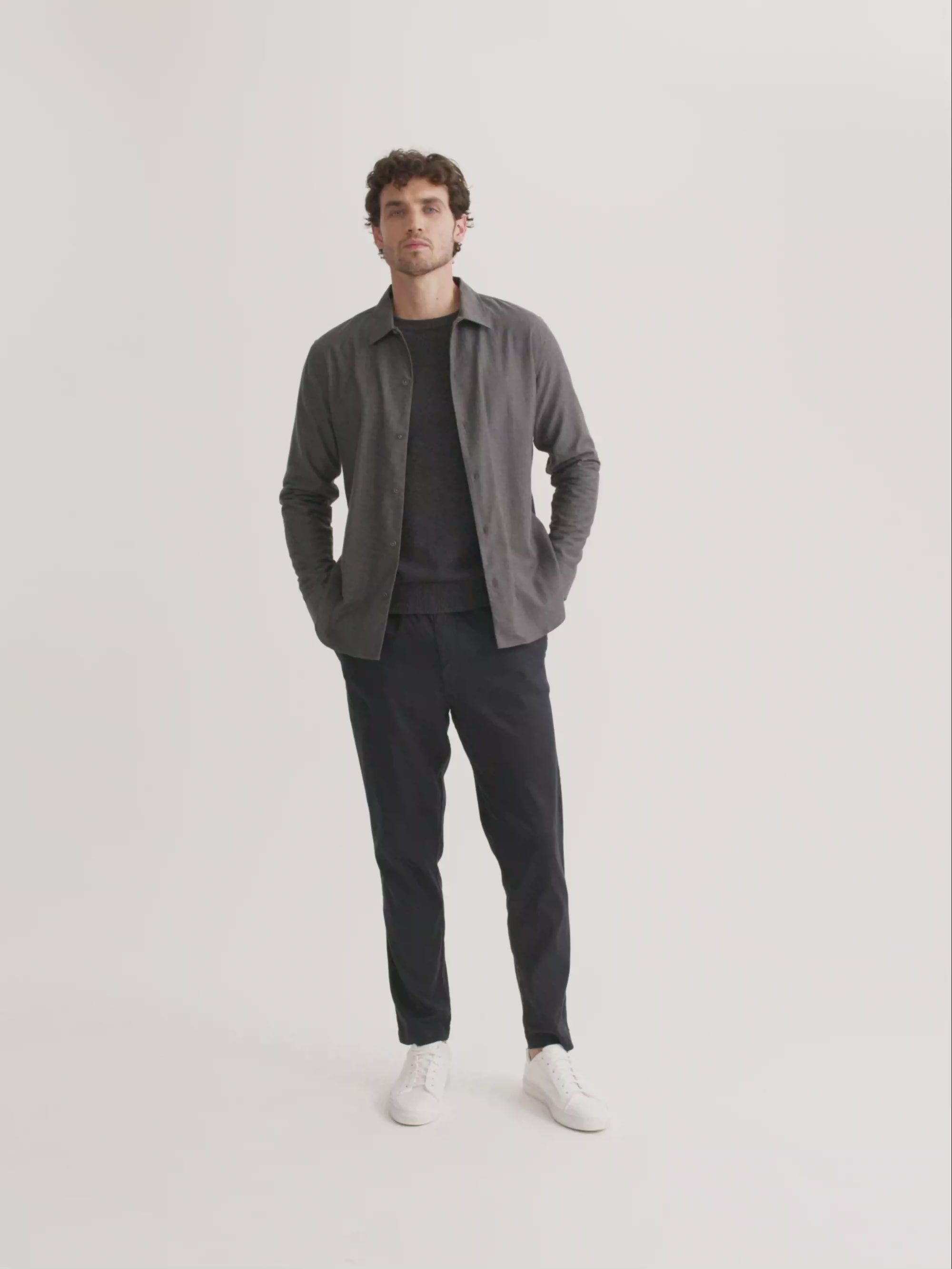 Men's Flannel Overshirt Balmoral Brushed Cotton Charcoal Gray Herringbone