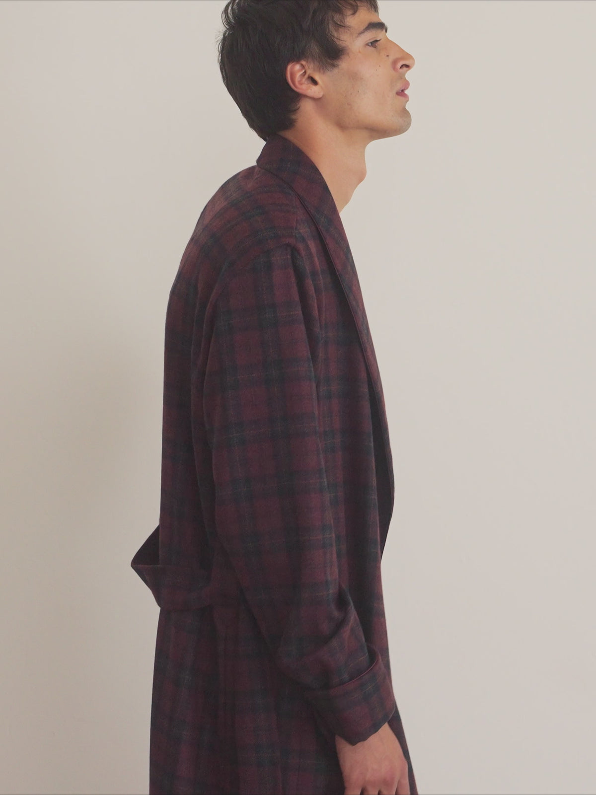Duke Cashmere Dressing Gown Burgundy Check