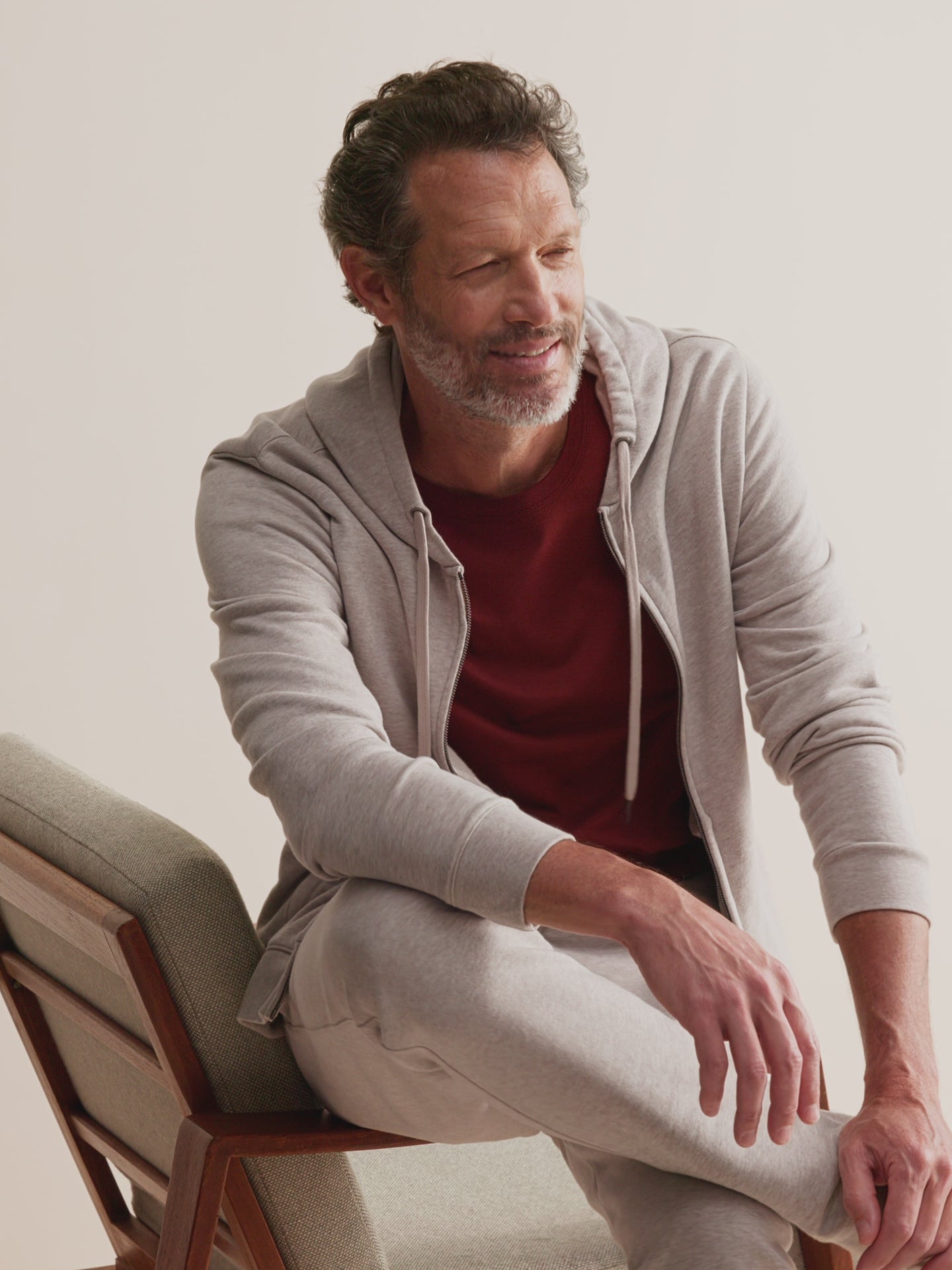Men's Zip Up Hoodie Quinn Cotton Modal Greige Marl