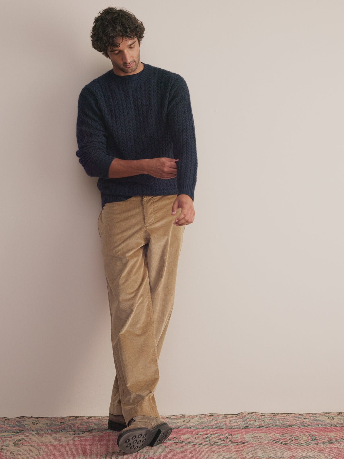 Damon Cashmere Cable Knit Sweater Navy Blue