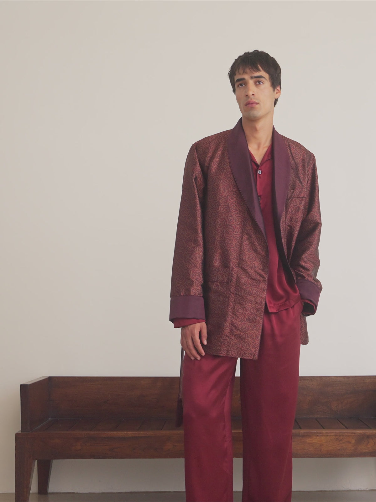 Verona Silk Jacquard Smoking Jacket Red Rose