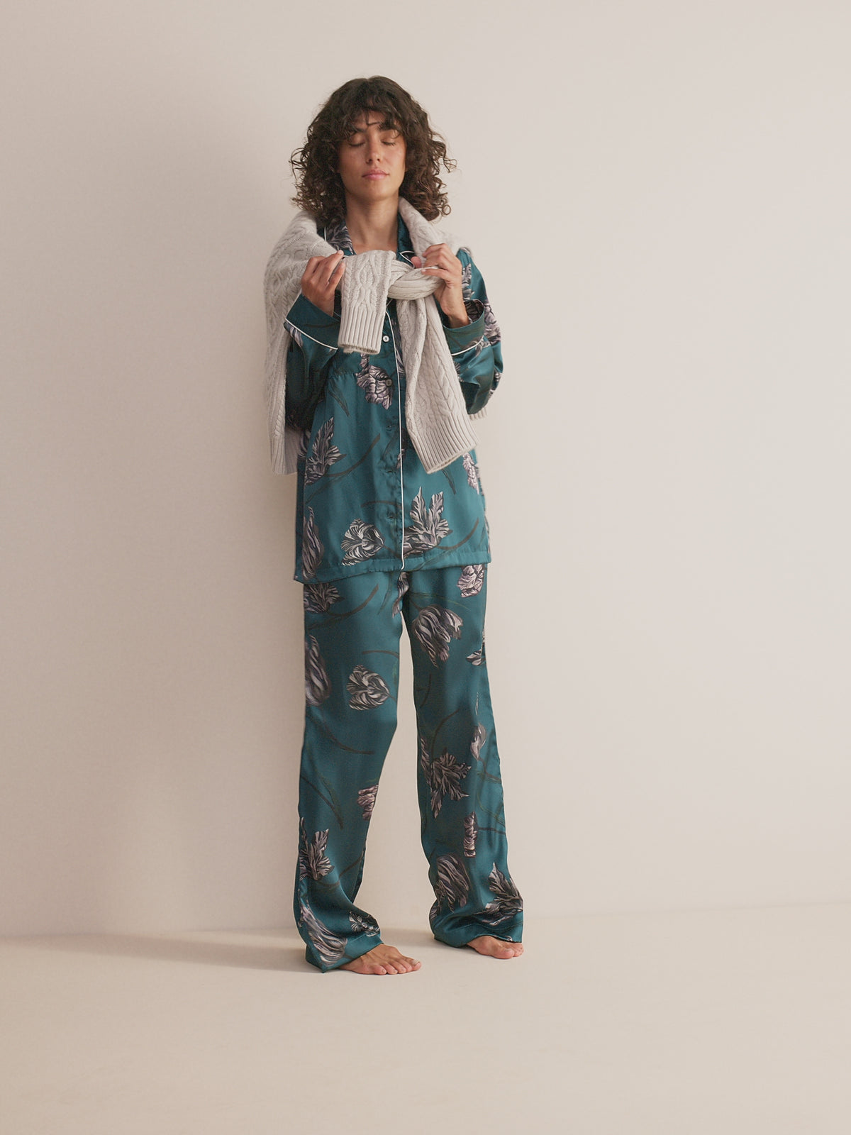 Brindisi Silk Pyjamas Teal & Grey Tulip