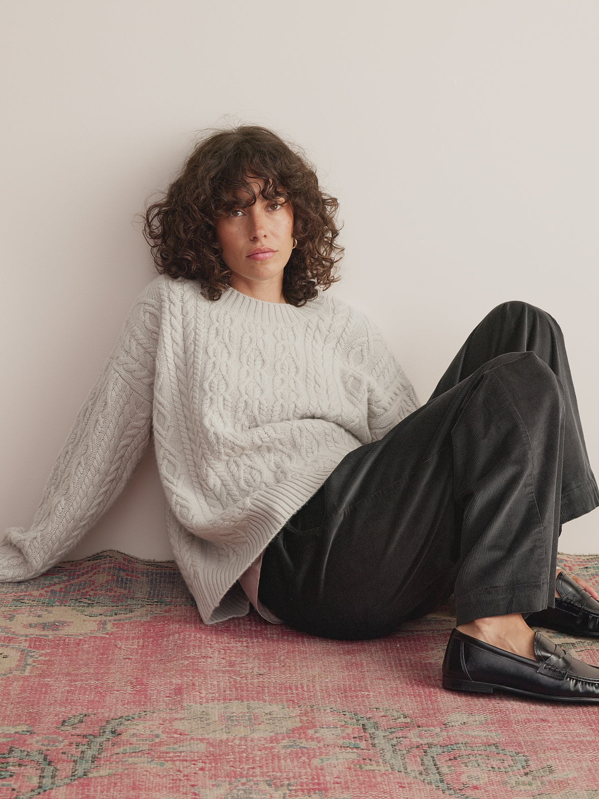 Astrid Cashmere Cable Knit Sweater Mist Grey