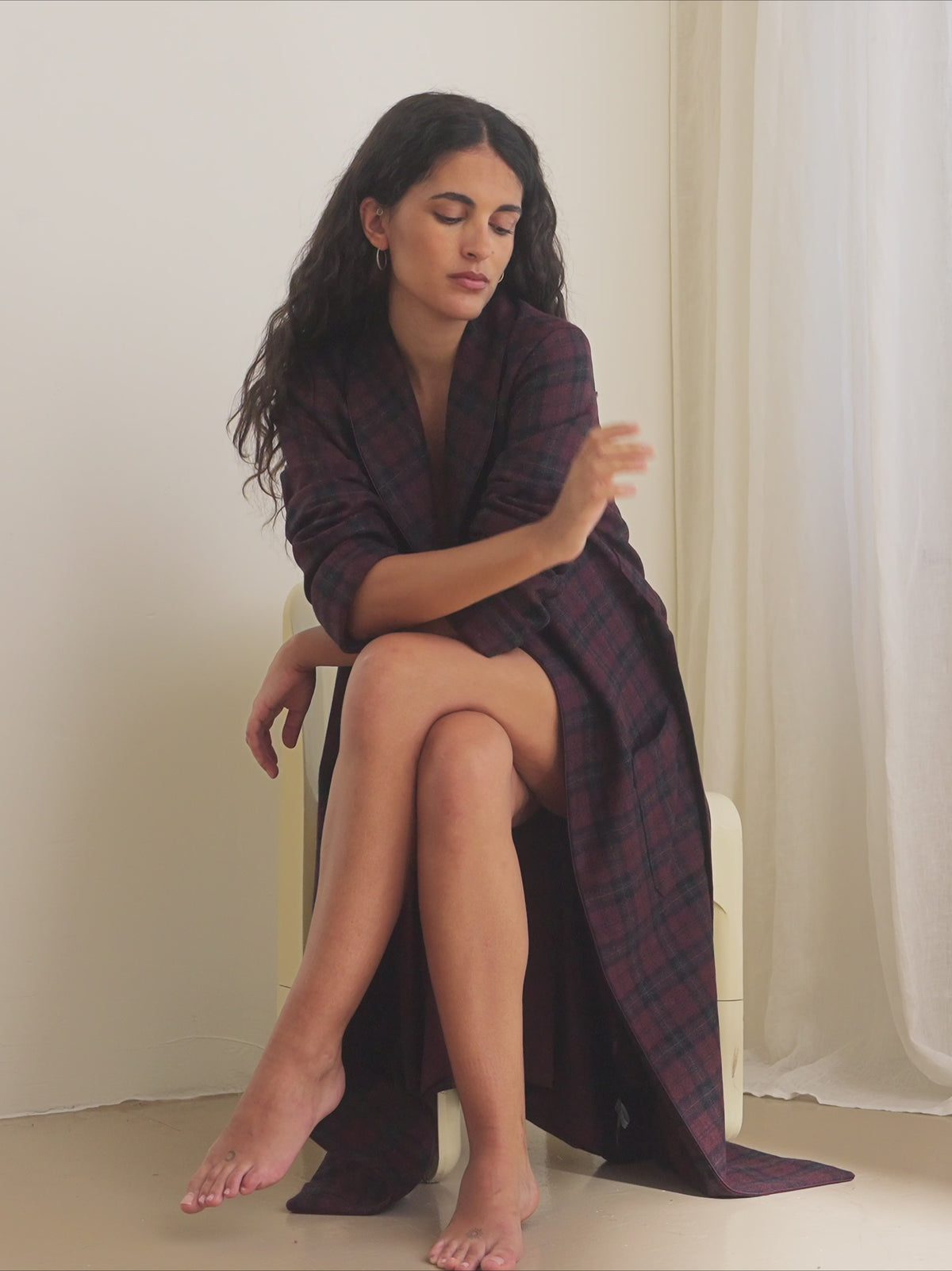 Duke Cashmere Dressing Gown Burgundy Check