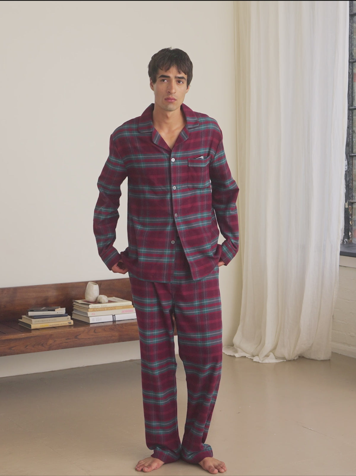 Kelburn Brushed Cotton Pyjamas Burgundy & Teal Check