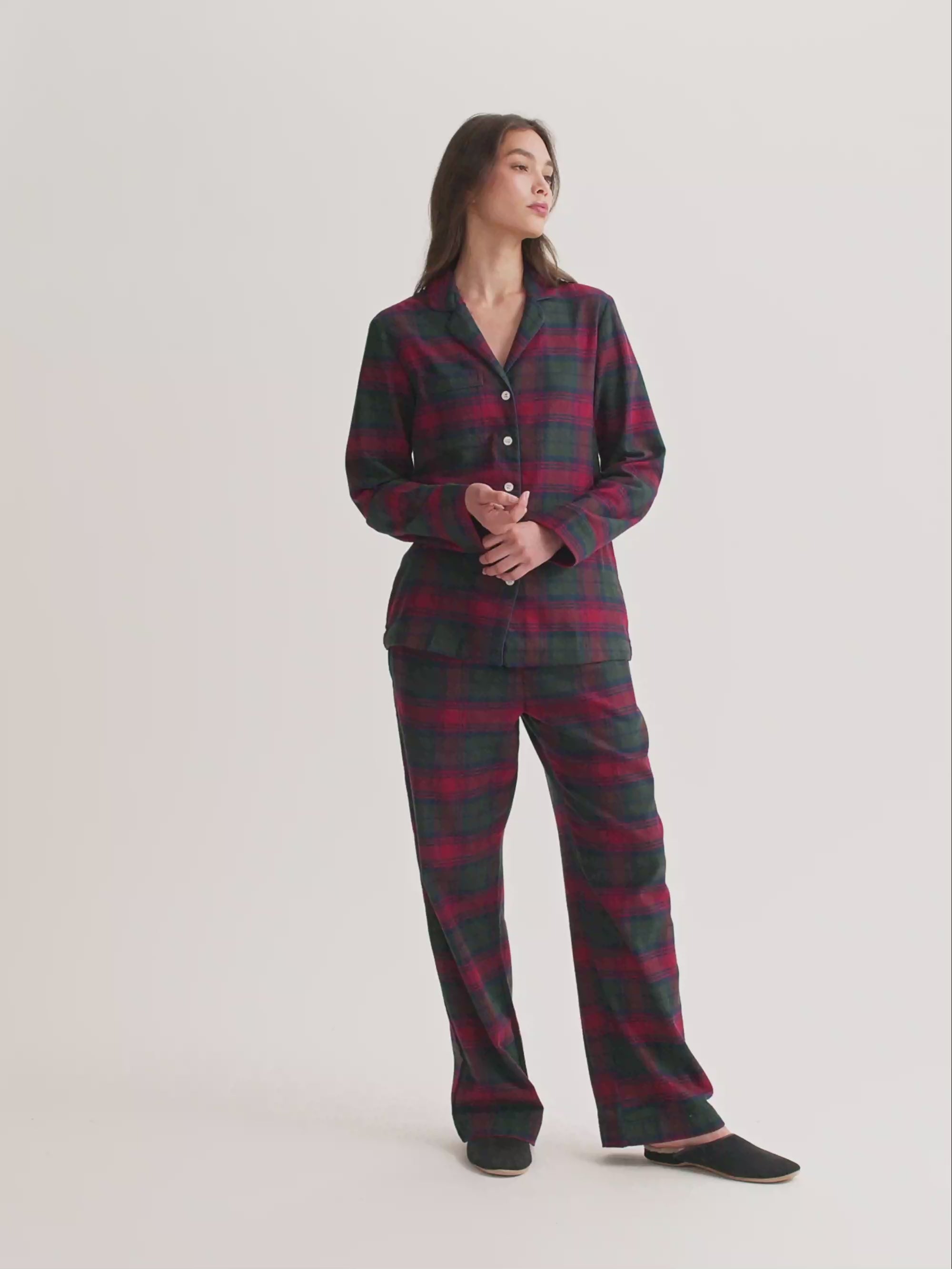 Women's Pyjamas Kelburn Brushed Cotton Burgundy Red & Green Check
