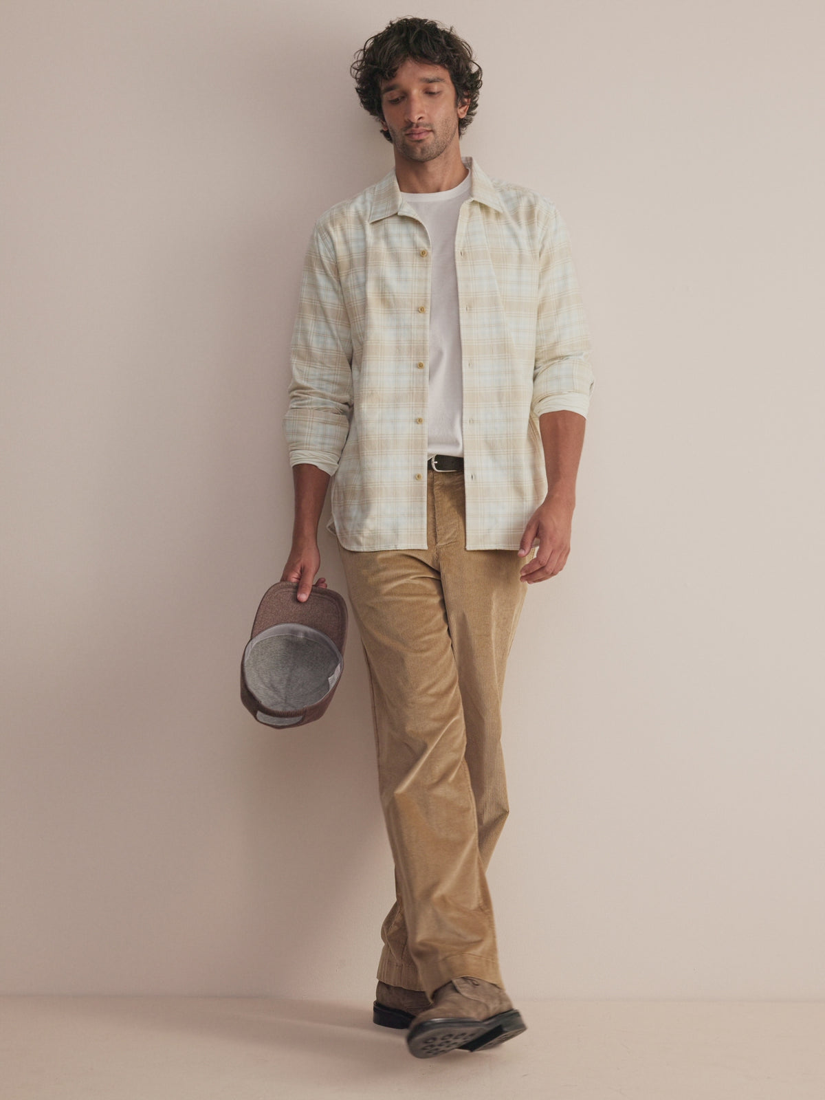 Kelburn Brushed Cotton Flannel Shirt Oatmeal & Ice Blue Check
