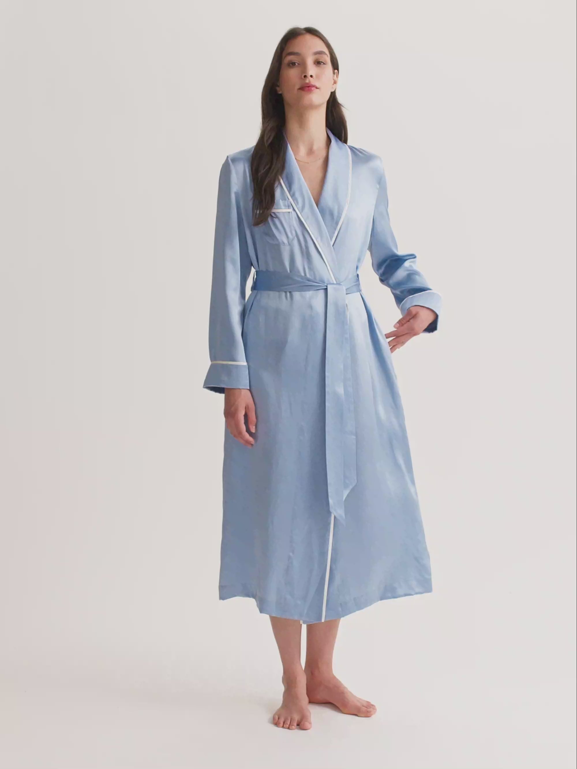 Women's Long Dressing Gown Bailey Silk Cloud Blue