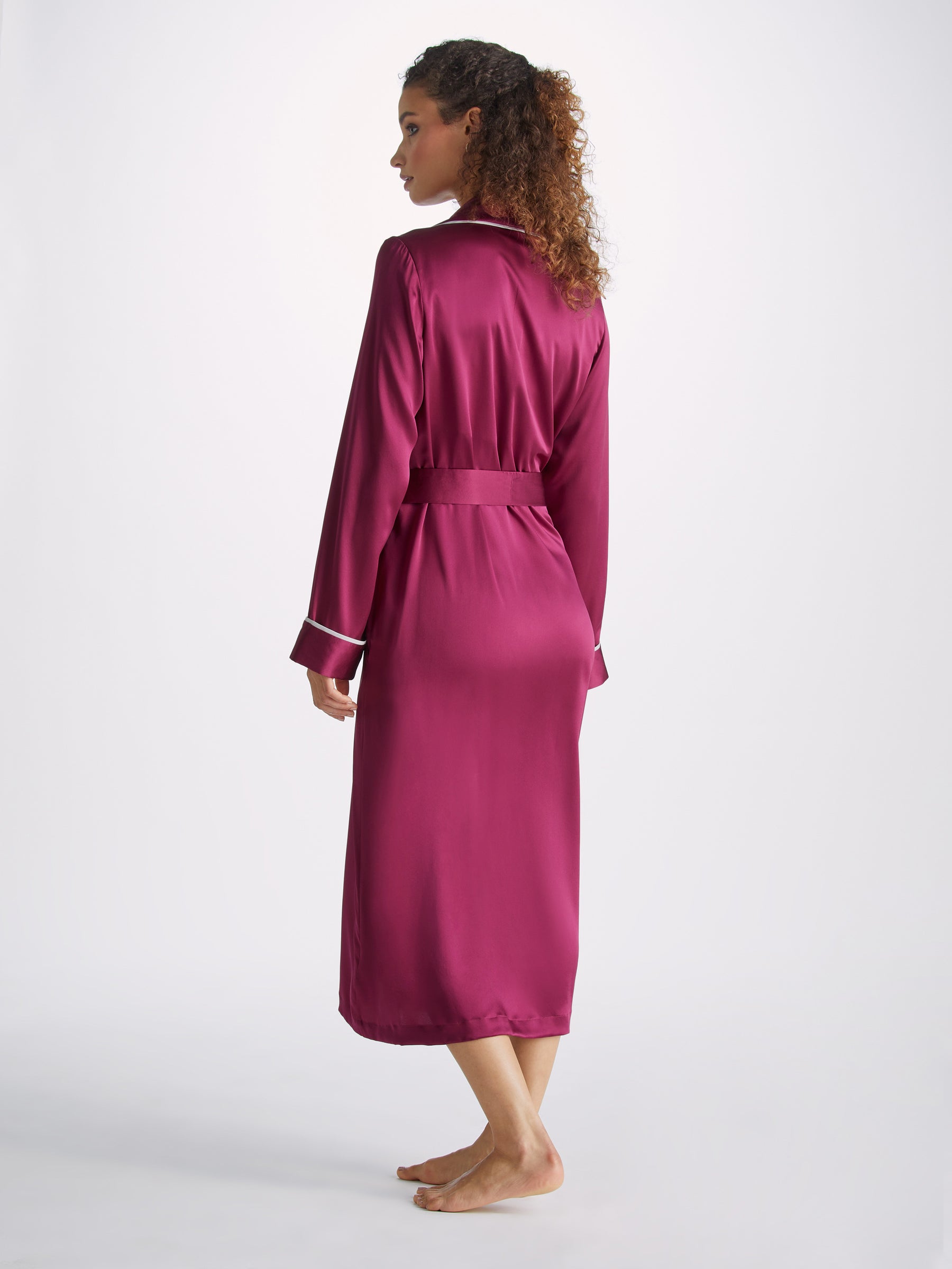 Women's Long Dressing Gown Bailey Silk Satin Berry