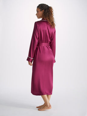 Women's Long Dressing Gown Bailey 2 Silk Satin Berry