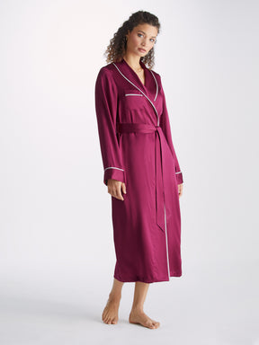 Women's Long Dressing Gown Bailey 2 Silk Satin Berry