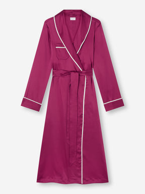 Women's Long Dressing Gown Bailey 2 Silk Satin Berry