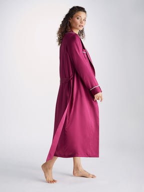 Women's Long Dressing Gown Bailey 2 Silk Satin Berry